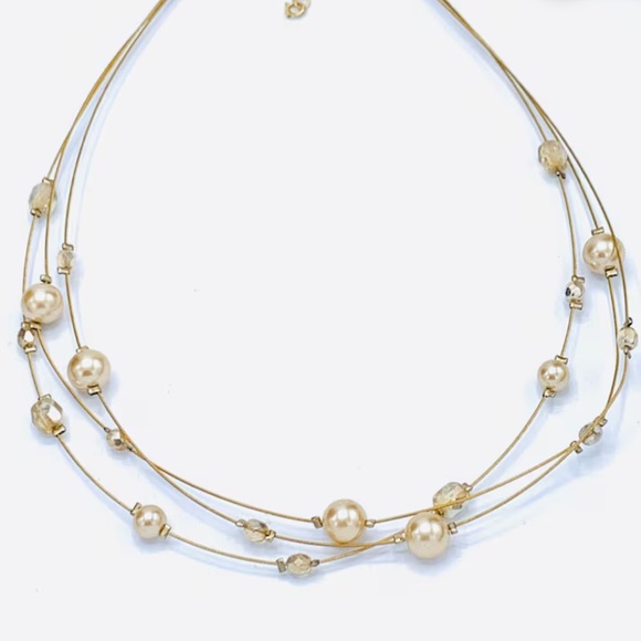 Lia Sophia Gold Floating Pearls & Crystal Bead Multi Stand Necklace - Picture 1 of 4